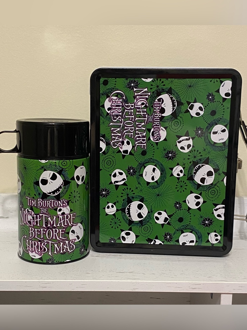 TIM BURTON'S NIGHTMARE BEFORE CHRISTMAS METAL LUNCHBOX & THERMOS JACK GREEN